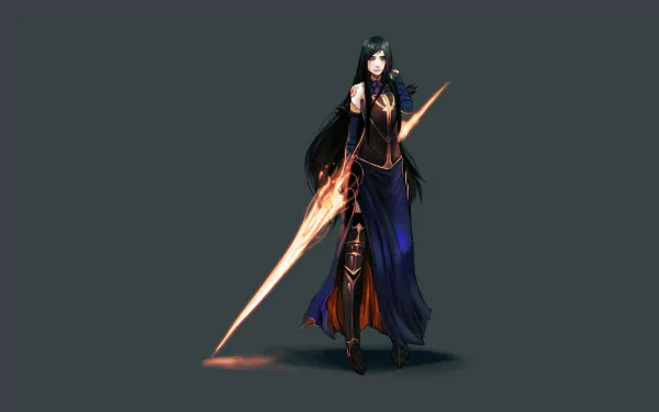 HD desktop wallpaper of Shanoa from Castlevania: Order of Ecclesia, featuring her in a long dress with flowing black hair and glowing magical energy.