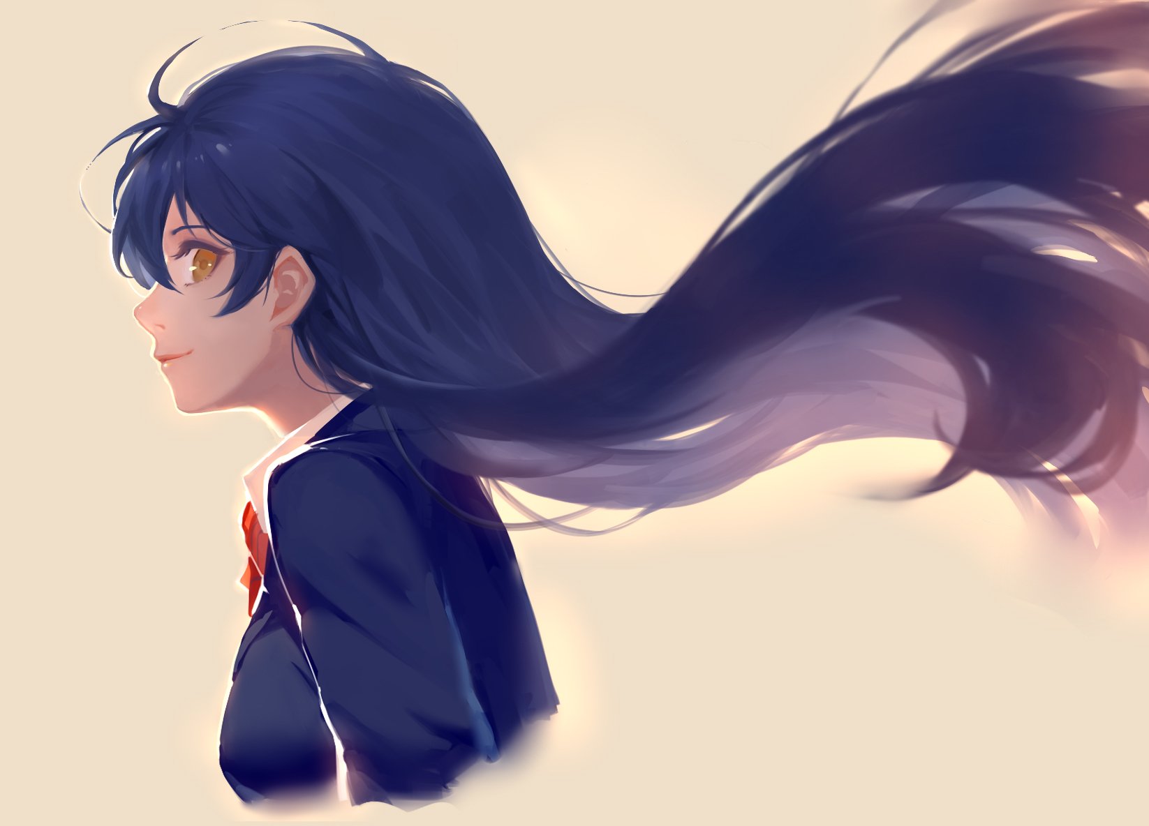 Umi Sonoda from Love Live! is depicted in a school uniform, showcasing her long purple hair and brown eyes, creating a dynamic and captivating anime-inspired scene.