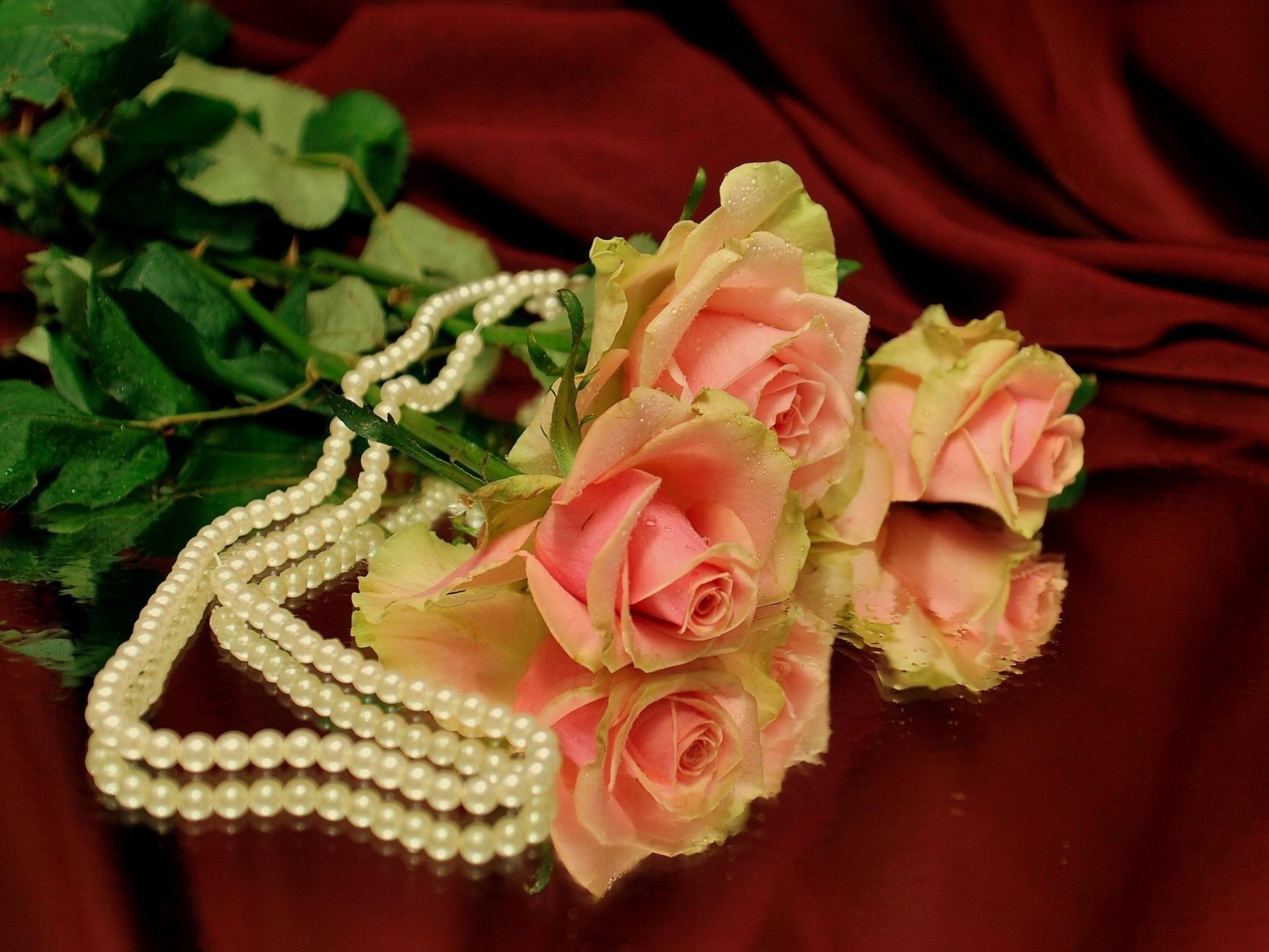  Pink  Roses  and Pearls  HD Wallpaper Background Image 