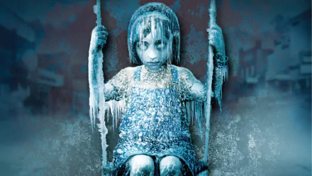 HD PC desktop wallpaper featuring a haunting young girl on a swing from the video game Silent Hill: Shattered Memories, showcasing eerie, icy blue tones.