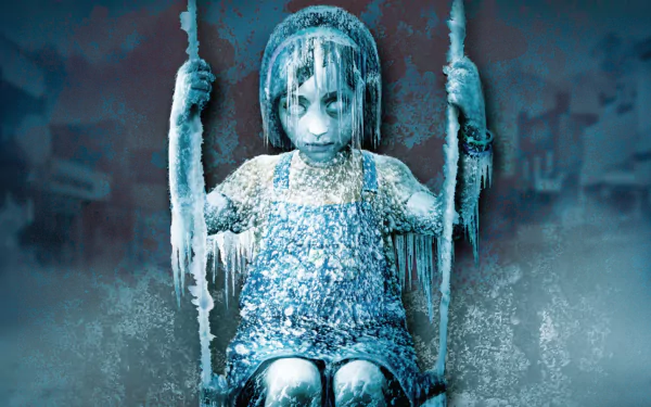 HD PC desktop wallpaper featuring a haunting young girl on a swing from the video game Silent Hill: Shattered Memories, showcasing eerie, icy blue tones.