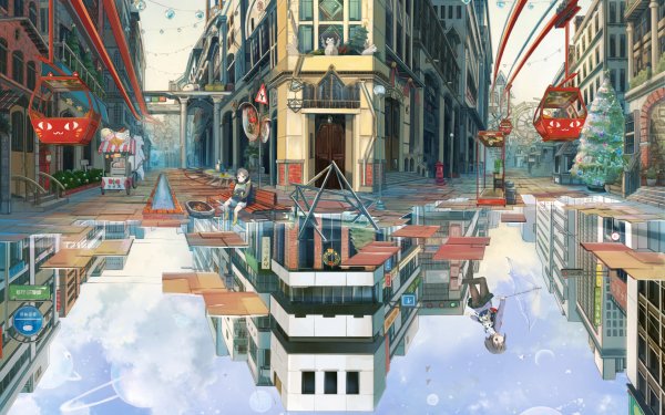 Anime Original Water City Building Child Reflection HD Wallpaper | Background Image