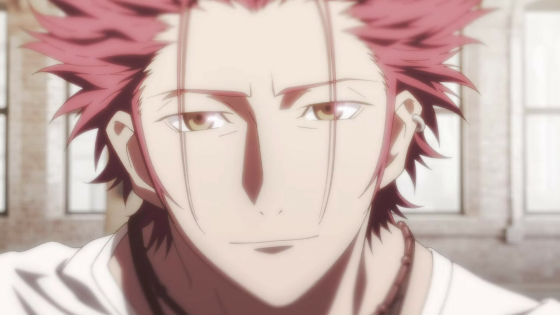 HD PC desktop wallpaper featuring a close-up of an anime character with spiky pink hair from the series K Project.