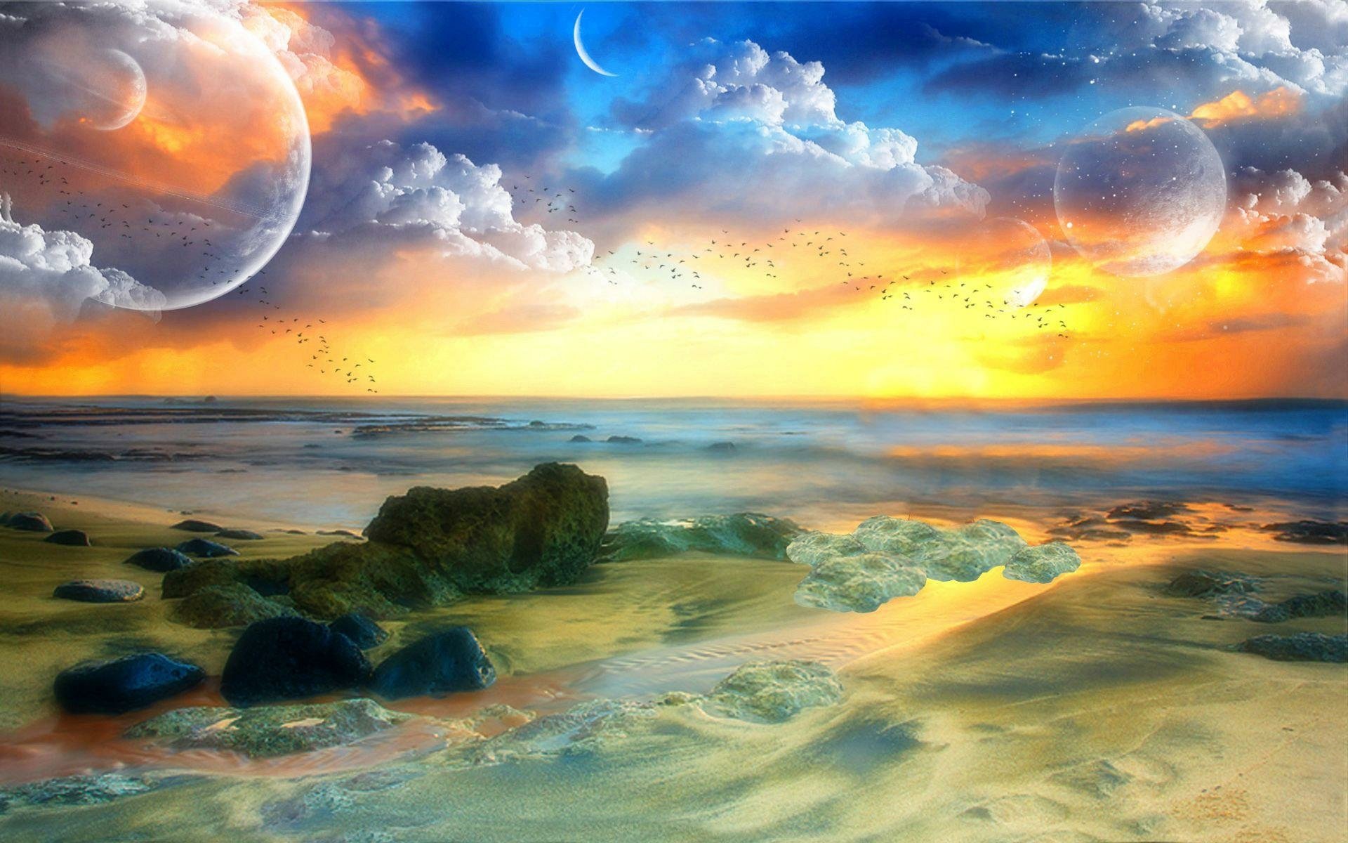 Fantasy Beach Sunset Hd Wallpaper Background Image 1920x1200 Id