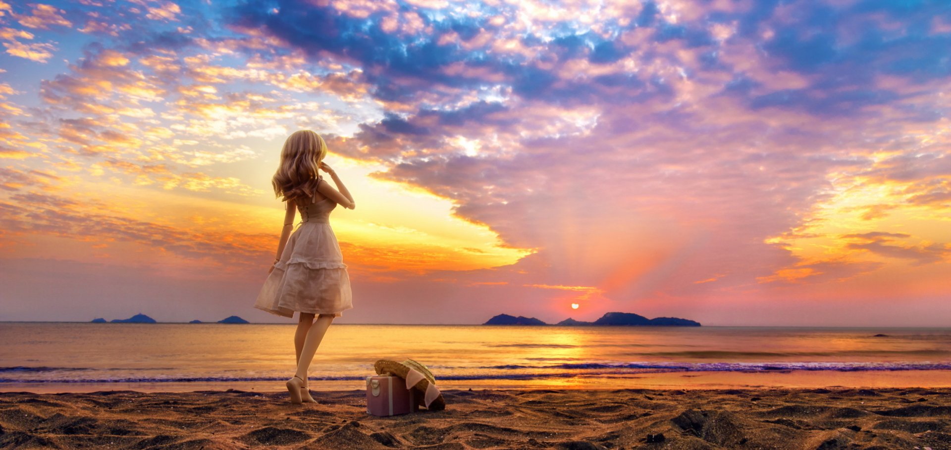 Download Cloud Sky Horizon Sand Beach Ocean Sunset Man Made Doll HD ...