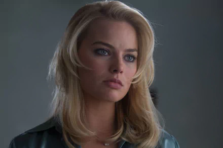Margot Robbie portrays Naomi Lapaglia in a striking scene from the movie The Wolf of Wall Street, capturing a moment of intense emotion and beauty. HD desktop wallpaper.
