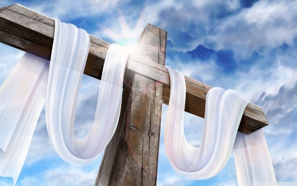 Día festivo Pascua Cruz Madera Blanco Cielo Azul Religious Cristiano Fondo de pantalla HD | Fondo de Escritorio