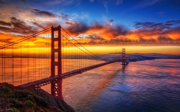 Man Made Golden Gate Bridges Bridge Sunset Sky orange San Francisco HD Wallpaper | Background Image