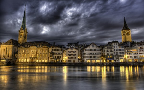 Man Made Zurich Cities Switzerland House River Cloud Dusk Light HD Wallpaper | Background Image