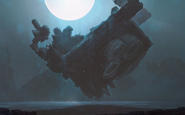 Sci Fi Landscape Moon Night HD Wallpaper | Background Image