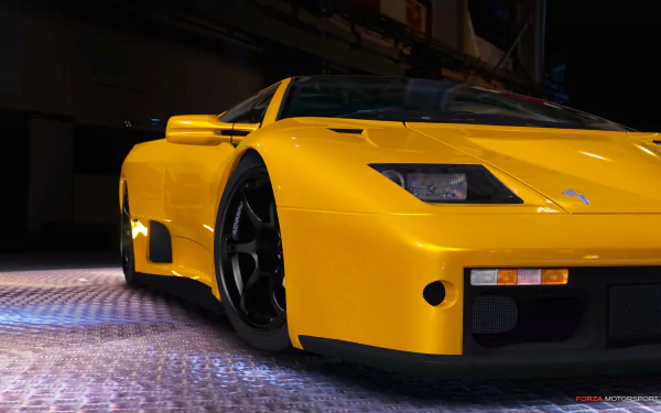 Yellow Lamborghini Diablo showcased in 4K Ultra HD, featured as a detailed PC desktop wallpaper from the Forza Motorsport 4 video game.