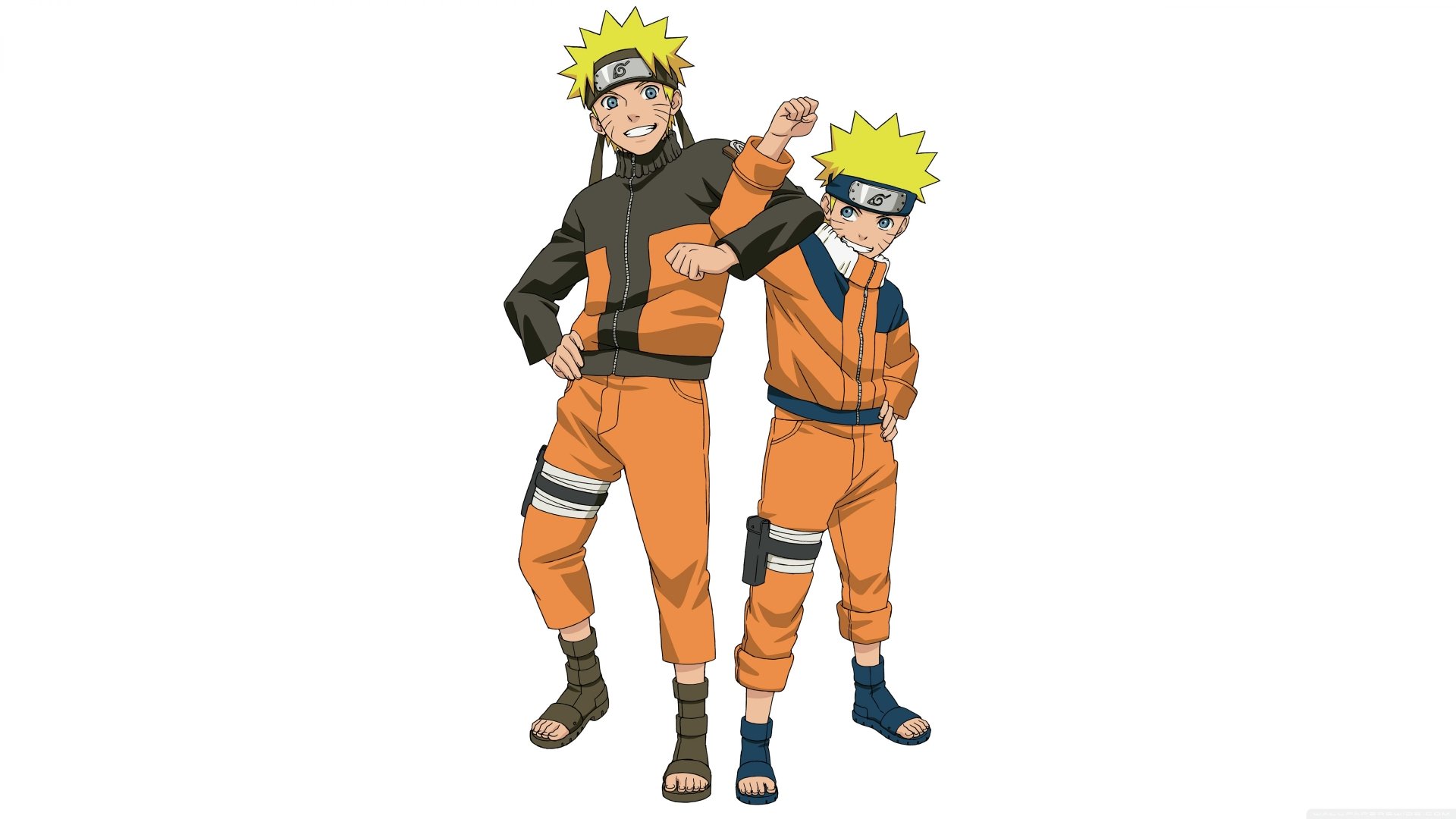 4K Ultra HD anime wallpaper featuring Naruto Uzumaki from Naruto, showcasing both his younger and older versions in iconic orange outfits.