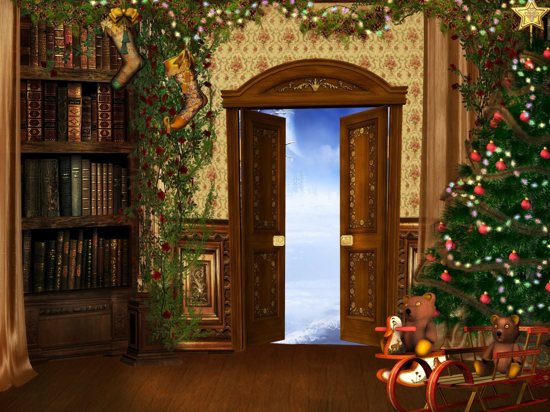 Christmas Door HD Wallpaper | Background Image | 2560x1920