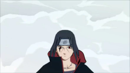 Itachi Uchiha stands against a cloudy background in this HD desktop wallpaper from the video game Naruto Shippuden: Ultimate Ninja Storm 4.