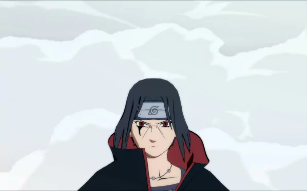 Itachi Uchiha stands against a cloudy background in this HD desktop wallpaper from the video game Naruto Shippuden: Ultimate Ninja Storm 4.