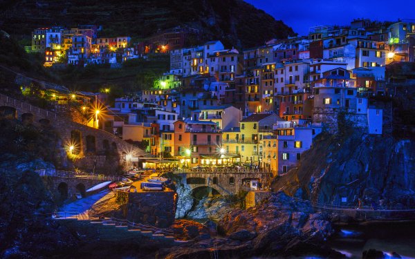 Man Made Manarola Towns Italy Night House Light Village Cinque Terre HD Wallpaper | Background Image