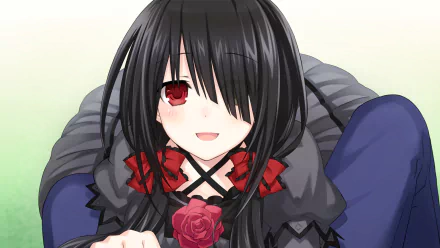 A high-definition desktop wallpaper featuring Kurumi Tokisaki from the anime Date A Live, showcasing her distinct style with dark hair and a rose, set against a soft background.