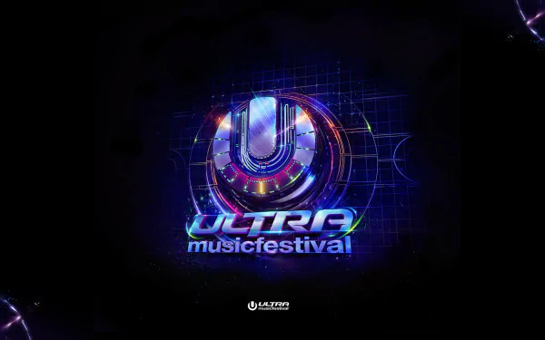 A vibrant HD wallpaper featuring the Ultra Music Festival logo, illuminated with colorful lights against a dark background, celebrating the energy of electronic music.