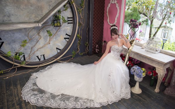 Femmes Mariée Oriental Wedding Dress White Dress Horloge Brune Lipstick Asiatique Fond d'écran HD | Image