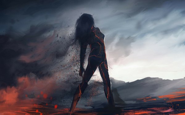 Fantasy Women Silhouette Lava Smoke HD Wallpaper | Background Image
