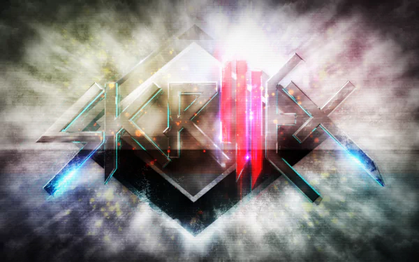 A vibrant HD desktop wallpaper featuring the iconic Skrillex logo, surrounded by dynamic lighting and abstract effects, capturing the essence of electronic music.