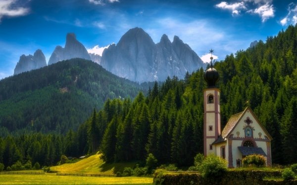 Religious Chapel Santa Maddalena Italy Mountain Tree Forest HD Wallpaper | Background Image