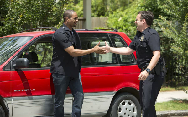 Justin Chang Damon Wayans Jr. Ryan Davis Jake Johnson movie Let's Be Cops HD Desktop Wallpaper | Background Image