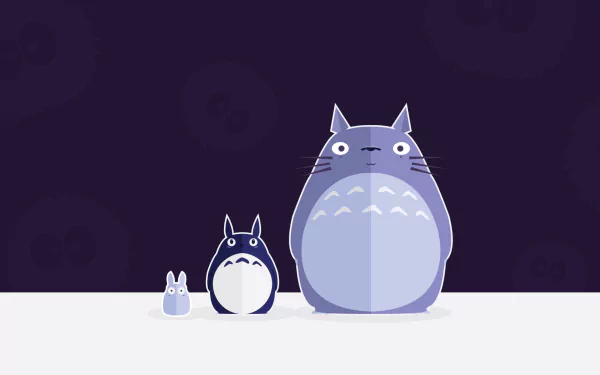 HD desktop wallpaper featuring Totoro and Mini Totoro from My Neighbor Totoro against a dark background.