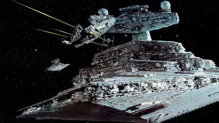 A striking HD wallpaper featuring a Star Destroyer from Star Wars Episode V: The Empire Strikes Back, showcasing intricate details against a starry backdrop.