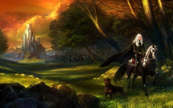 Fantasy Knight Landscape Castle Horse Dog Wallpaper