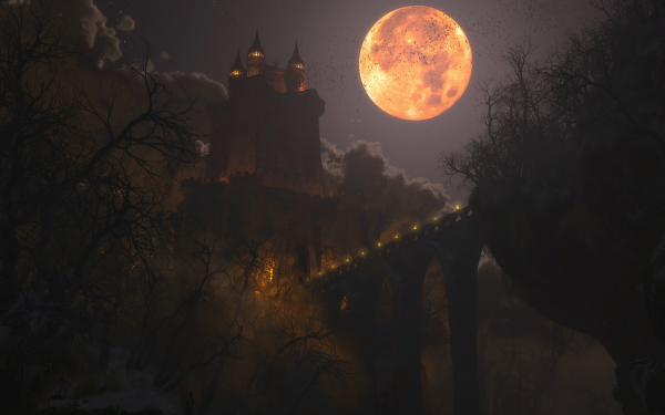 Fantasy Castle Castles Dracula's castle Moon HD Wallpaper | Background Image