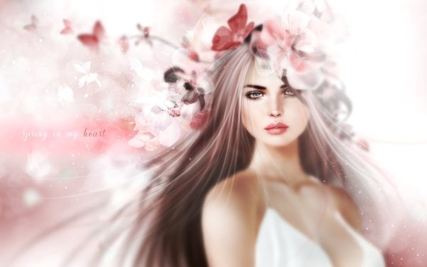 Fantasy Women Brunette Flower Hair Blue Eyes HD Wallpaper | Background Image