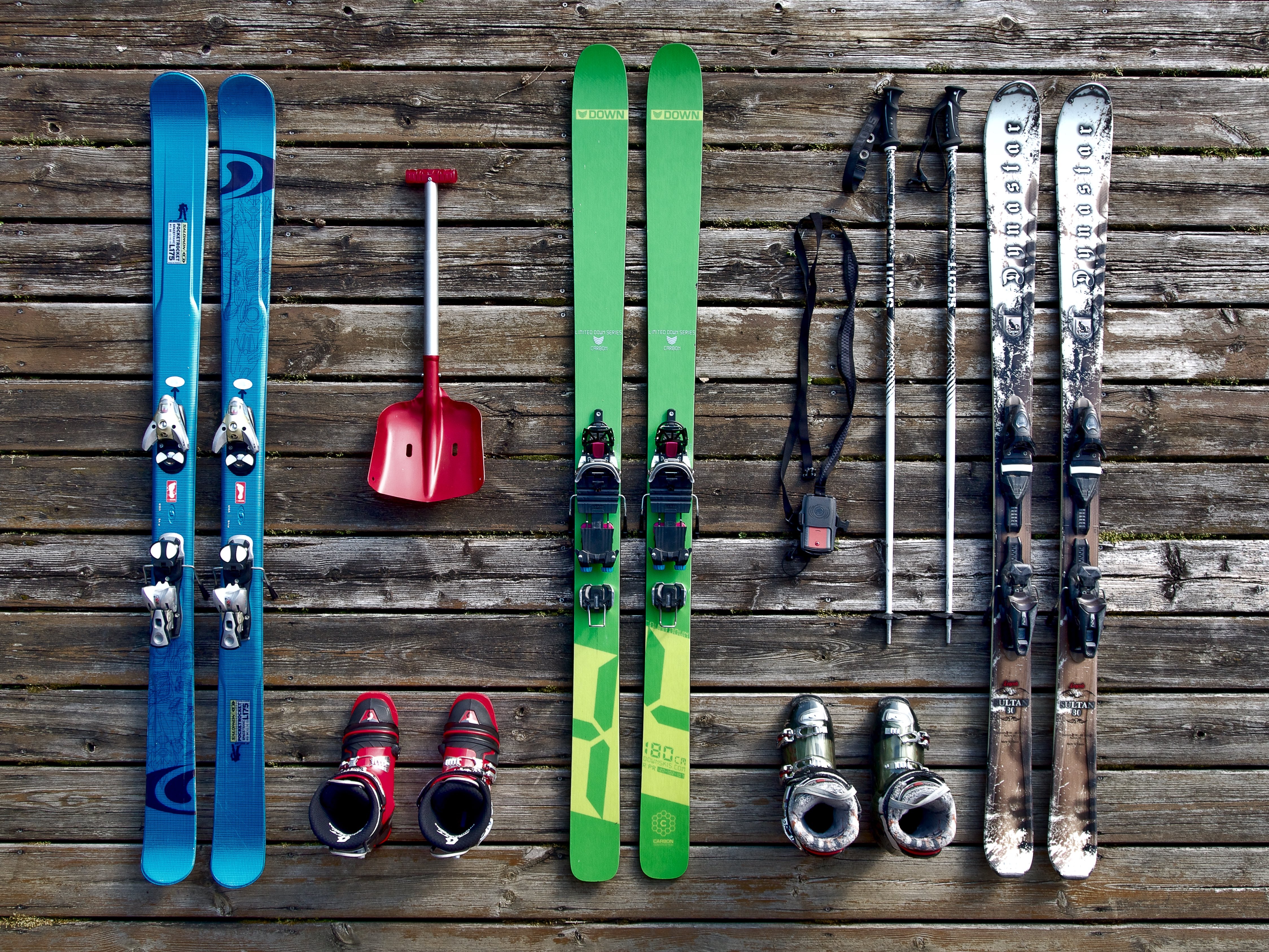 Skiing equipment - ski boots, skis and ski poles by tookapic