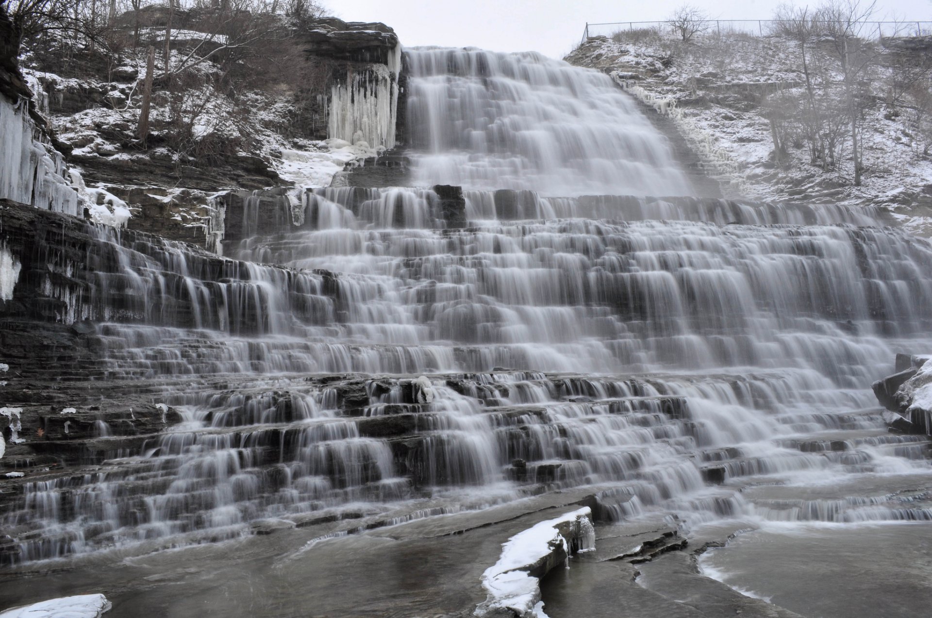 Download Black & White Canada Waterfall Nature Albion Falls HD Wallpaper