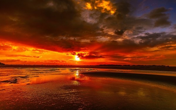 Nature Sunset Beach Sky orange Sun Cloud HD Wallpaper | Background Image