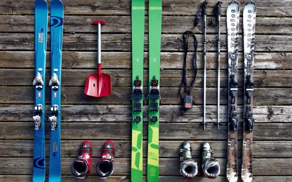  Skiing equipment - ski boots, skis and ski poles by tookapic