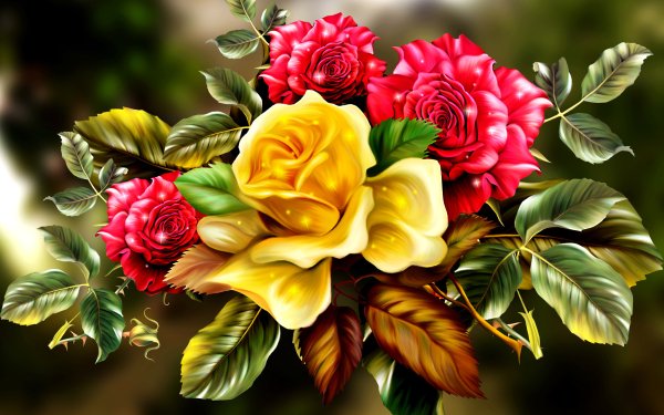 Artistic Rose Painting Colors Colorful Yellow Flower Pink Flower HD Wallpaper | Background Image