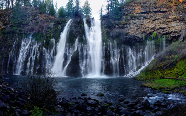 California cliff nature waterfall Burney Falls HD Desktop Wallpaper | Background Image