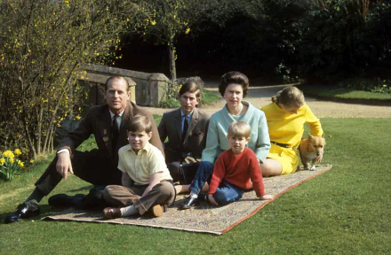  From left, Prince Philip, Andrew, Charles, the Queen, Prince Edward and Princess Anne at Windsor