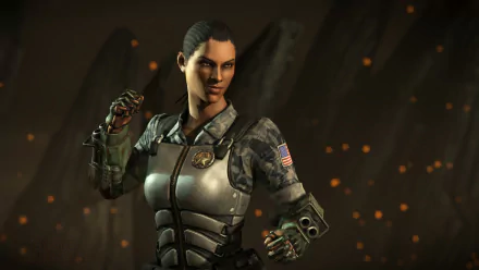 A vibrant HD desktop wallpaper featuring Jacqui Briggs from Mortal Kombat X, showcasing her in a striking pose with a determined expression against a dramatic background.