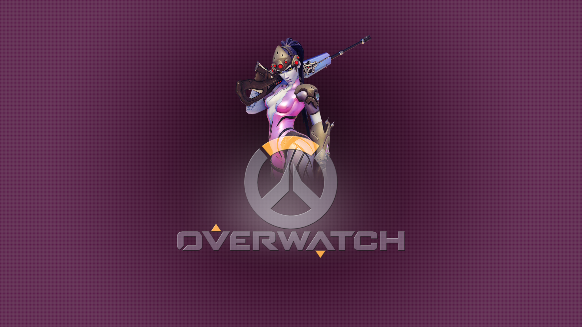 HD desktop wallpaper featuring Widowmaker from Overwatch, a character by Blizzard Entertainment. The image showcases Amélie Lacroix with the Overwatch logo.