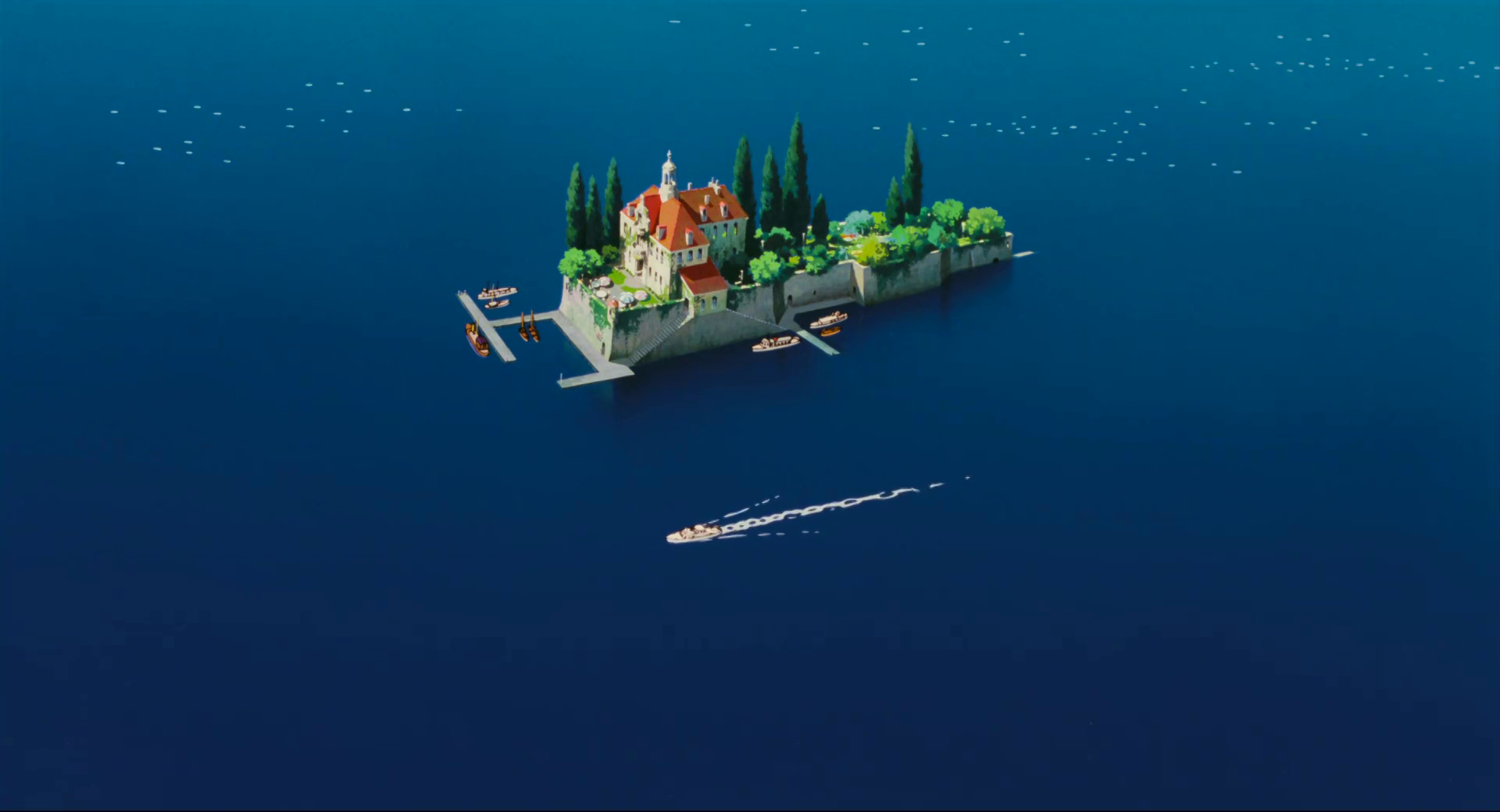 Download Mansion Island Boat Sea Castle Water House Studio Ghibli Anime Porco Rosso  Wallpaper