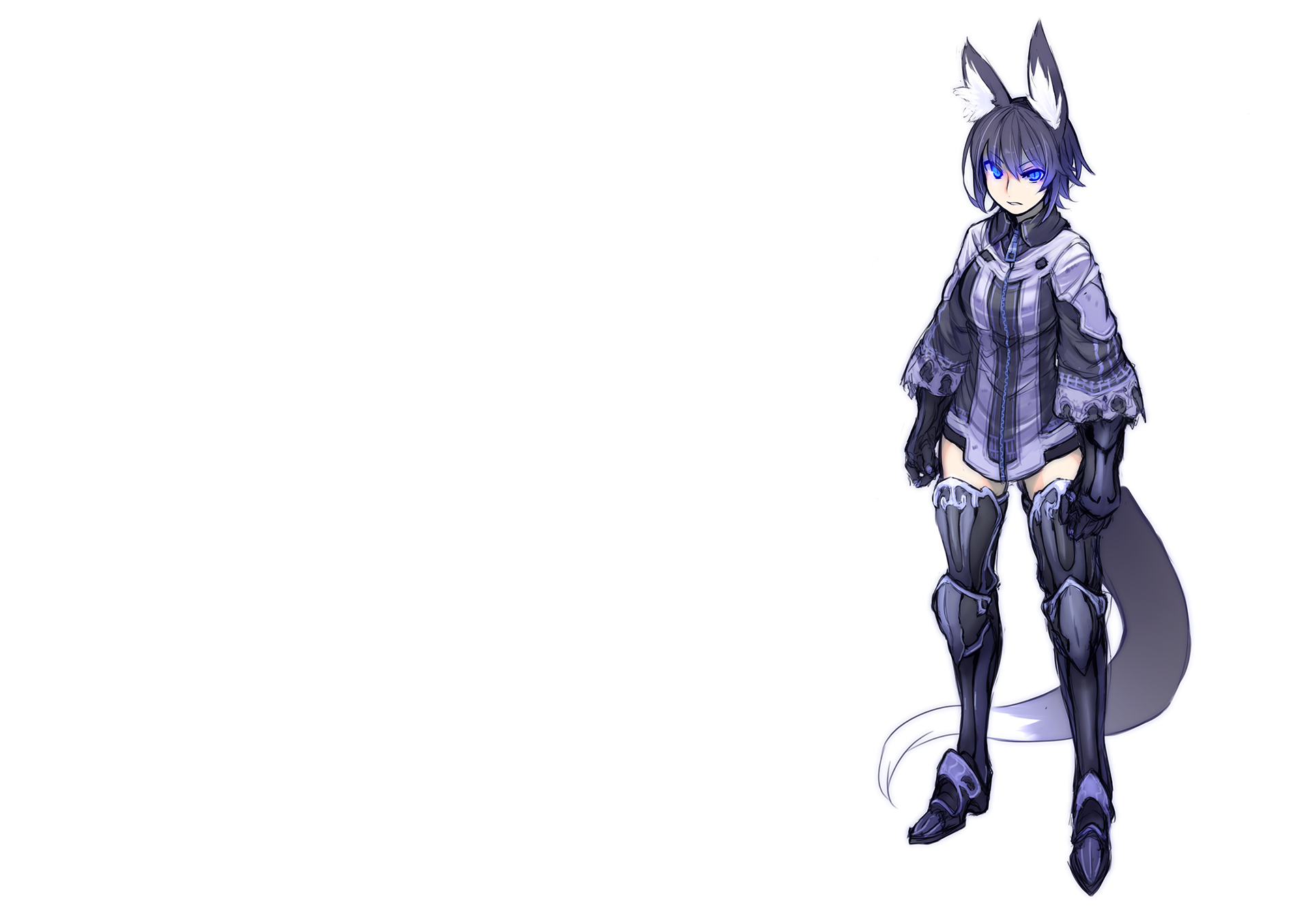 Download Blue Eyes Tail Animal Ears Purple Hair Short Hair Anime Original HD Wallpaper