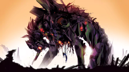 HD wallpaper featuring Evangelion Unit-01 from the anime Neon Genesis Evangelion. The mecha is depicted in a dark, artistic style with a dramatic orange gradient background.