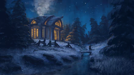 night winter fantasy house winter night HD Desktop Wallpaper | Background Image