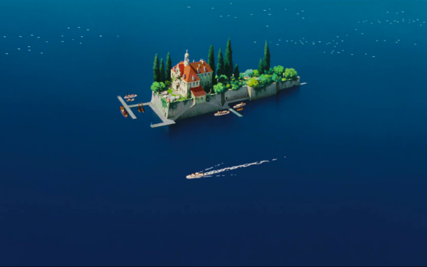 Anime Porco Rosso Studio Ghibli House Water Castle Sea Boat Island Mansion HD Wallpaper | Background Image