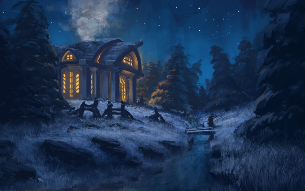 Fantasy House Winter Night HD Wallpaper | Background Image