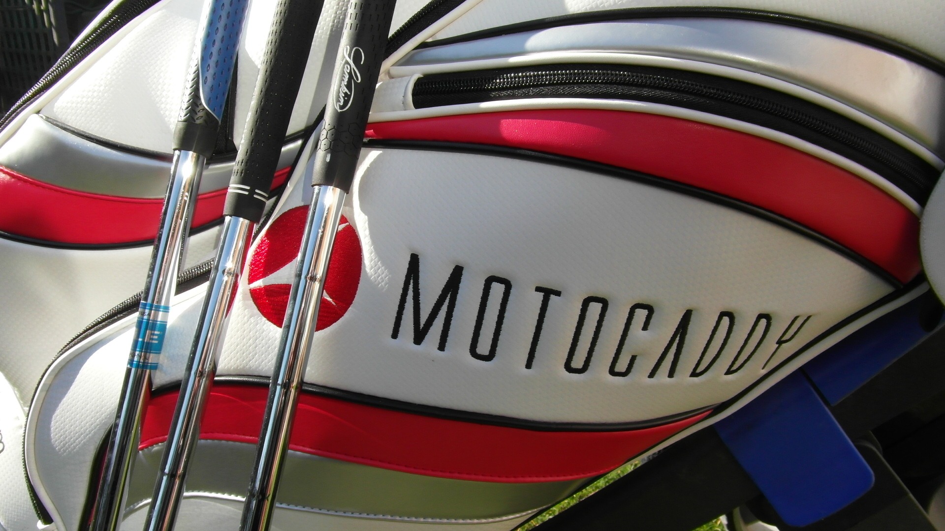 Close up of a Motocaddy golf bag and golf clubs by 47ronin47