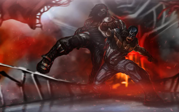 2K Quad HD PC desktop wallpaper of the Winter Soldier fighting Captain America amid fiery wreckage — cinematic Captain America: The Winter Soldier movie scene.