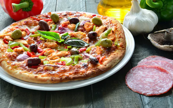 garlic oil mushroom tomato food pizza HD Desktop Wallpaper | Background Image